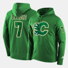 Calgary Flames #7 TJ Brodie Green St. Patrick Day Pullover Hoodie