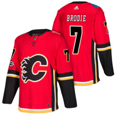 Calgary Flames #7 TJ Brodie Red 2018 New Season Home Authentic Jersey With Anniversary Patch