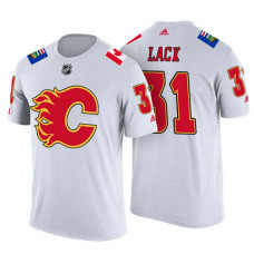 Calgary Flames #31 Eddie Lack White Adidas Player T-shirt