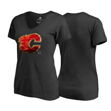 Women's Calgary Flames Black V-neck Midnight Mascot Team T-shirt