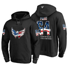 Washington Capitals #64 Brian Pinho Banner Wave USA Flag with Message Black Hoodie