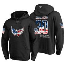 Washington Capitals #30 Ilya Samsonov Banner Wave USA Flag with Message Black Hoodie