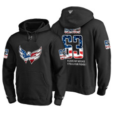 Washington Capitals #63 Shane Gersich Banner Wave USA Flag with Message Black Hoodie