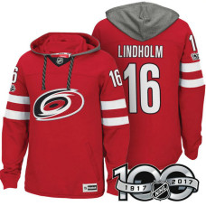 Carolina Hurricanes #16 Elias Lindholm Red 2017 Anniversary Patch Hoodie