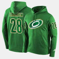 Carolina Hurricanes #28 Elias Lindholm Green St. Patrick Day Pullover Hoodie