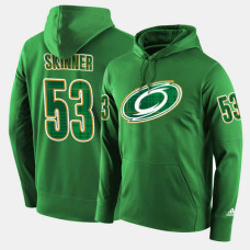 Carolina Hurricanes #53 Jeff Skinner Green St. Patrick Day Pullover Hoodie