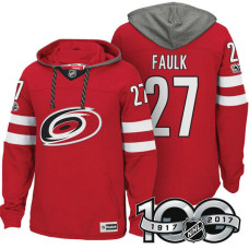 Carolina Hurricanes #27 Justin Faulk Red 2017 Anniversary Patch Hoodie