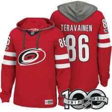 Carolina Hurricanes #86 Teuvo Teravainen Red 2017 Anniversary Patch Hoodie