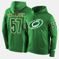 Carolina Hurricanes #57 Trevor Van Riemsdyk Green St. Patrick Day Pullover Hoodie