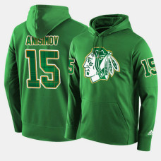 Chicago Blackhawks #15 Artem Anisimov Green St. Patrick Day Pullover Hoodie