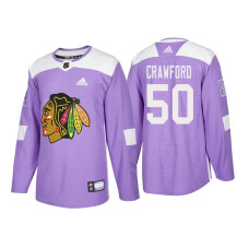 Chicago Blackhawks #50 Corey Crawford Purple 2018 Adidas Authentic Hockey Fights Cancer Jersey