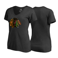 Women's Chicago Blackhawks Black V-neck Midnight Mascot Team T-shirt