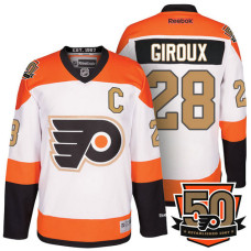 Claude Giroux #28 Philadelphia Flyers White/Orange Premier 50th Anniversary Captain Player Jersey