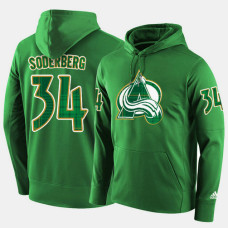 Colorado Avalanche #34 Carl Soderberg Green St. Patrick Day Pullover Hoodie