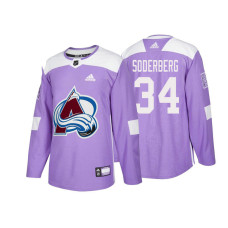 Colorado Avalanche #34 Carl Soderberg Purple Adidas Authentic Hockey Fights Cancer With Jersey 2022 Stanley Cup Champions Patch