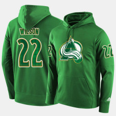 Colorado Avalanche #22 Colin Wilson Green St. Patrick Day Pullover Hoodie