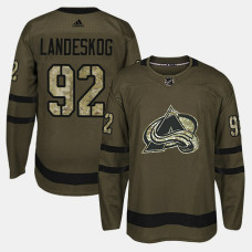 Colorado Avalanche #92 Camo Salute To Service Gabriel Landeskog With Jersey 2022 Stanley Cup Champions Patch