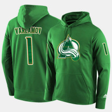 Colorado Avalanche #1 Semyon Varlamov Green St. Patrick Day Pullover Hoodie