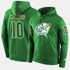 Columbus Blue Jackets #10 Alexander Wennberg Green St. Patrick Day Pullover Hoodie