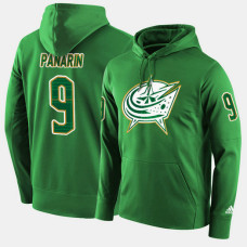 Columbus Blue Jackets #9 Artemi Panarin Green St. Patrick Day Pullover Hoodie