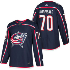 Columbus Blue Jackets #70 Joonas Korpisalo Navy 2018 New Season Home Authentic Jersey With Anniversary Patch