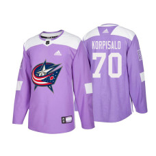 Columbus Blue Jackets #70 Joonas Korpisalo Purple 2018 Adidas Authentic Hockey Fights Cancer Jersey