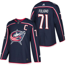 Columbus Blue Jackets #71 Nick Foligno Navy 2018 New Season Home Authentic Jersey With Anniversary Patch