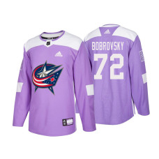 Columbus Blue Jackets #72 Sergei Bobrovsky Purple 2018 Adidas Authentic Hockey Fights Cancer Jersey