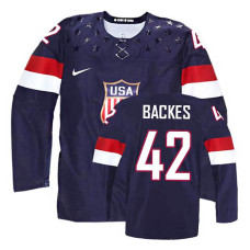 USA Team David Backes #42 Navy Blue Away Premier Olympic Jersey