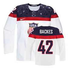 USA Team David Backes #42 White Home Premier Olympic Jersey