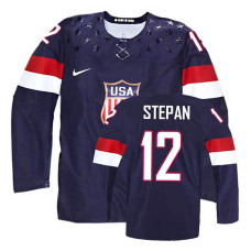 USA Team Derek Stepan #12 Navy Blue Away Premier Olympic Jersey