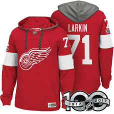 Detroit Red Wings #71 Dylan Larkin Red 2017 Anniversary Patch Hoodie