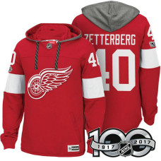 Detroit Red Wings #40 Henrik Zetterberg Red 2017 Anniversary Patch Hoodie