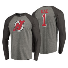 New Jersey Devils Father's Day Greatest Dad Raglan Tri-Blend Long Sleeve Heathered Gray T-Shirt