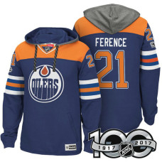 Edmonton Oilers #21 Andrew Ference Royal 2017 Anniversary Patch Hoodie