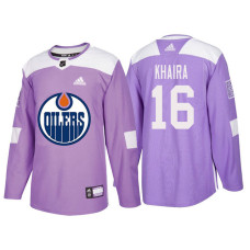 Edmonton Oilers #16 Jujhar Khaira Purple Hockey Fights Cancer Authentic Jersey