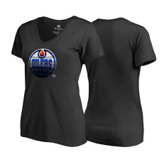 Women's Edmonton Oilers Black V-neck Midnight Mascot Team T-shirt