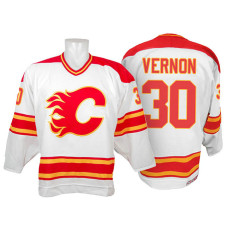 Calgary Flames Mike Vernon #30 White Throwback Jersey