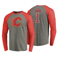 Calgary Flames Father's Day Greatest Dad Raglan Tri-Blend Long Sleeve Heathered Gray T-Shirt