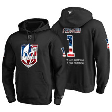 Vegas Golden Knights #1 Dylan Ferguson Banner Wave USA Flag with Message Black Hoodie