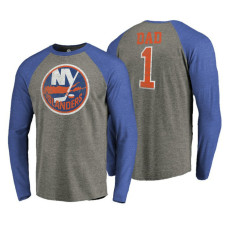 New York Islanders Father's Day Greatest Dad Raglan Tri-Blend Long Sleeve Heathered Gray T-Shirt