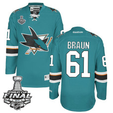 San Jose Sharks Justin Braun #61 Teal 2016 Stanley Cup Home Champions Jersey