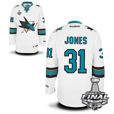 San Jose Sharks Martin Jones #31 White 2016 Stanley Cup Away Finals Jersey