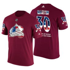 Colorado Avalanche Spencer Martin #30 Burgundy Banner Wave USA Flag patriotism T-Shirt