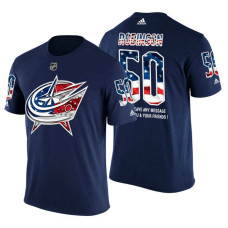 Columbus Blue Jackets Eric Robinson #50 Navy Banner Wave USA Flag patriotism T-Shirt