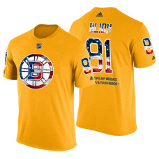 Boston Bruins Anton Blidh #81 Yellow Banner Wave USA Flag patriotism T-Shirt