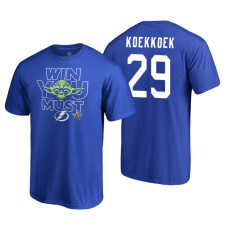 Tampa Bay Lightning #29 Slater Koekkoek Royal 2018 Stanley Cup Playoffs Star Wars Win You Must Adidas T-shirt