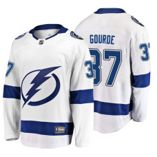 Tampa Bay Lightning #37 Yanni Gourde Fanatics Branded Breakaway White Away Jersey 2022 Stanley Cup Finals Patch