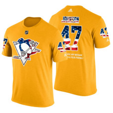 Pittsburgh Penguins Adam Johnson #47 Gold Banner Wave USA Flag patriotism T-Shirt