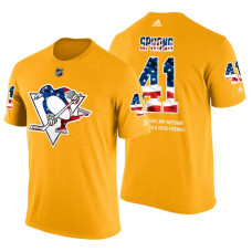 Pittsburgh Penguins Daniel Sprong #41 Gold Banner Wave USA Flag patriotism T-Shirt